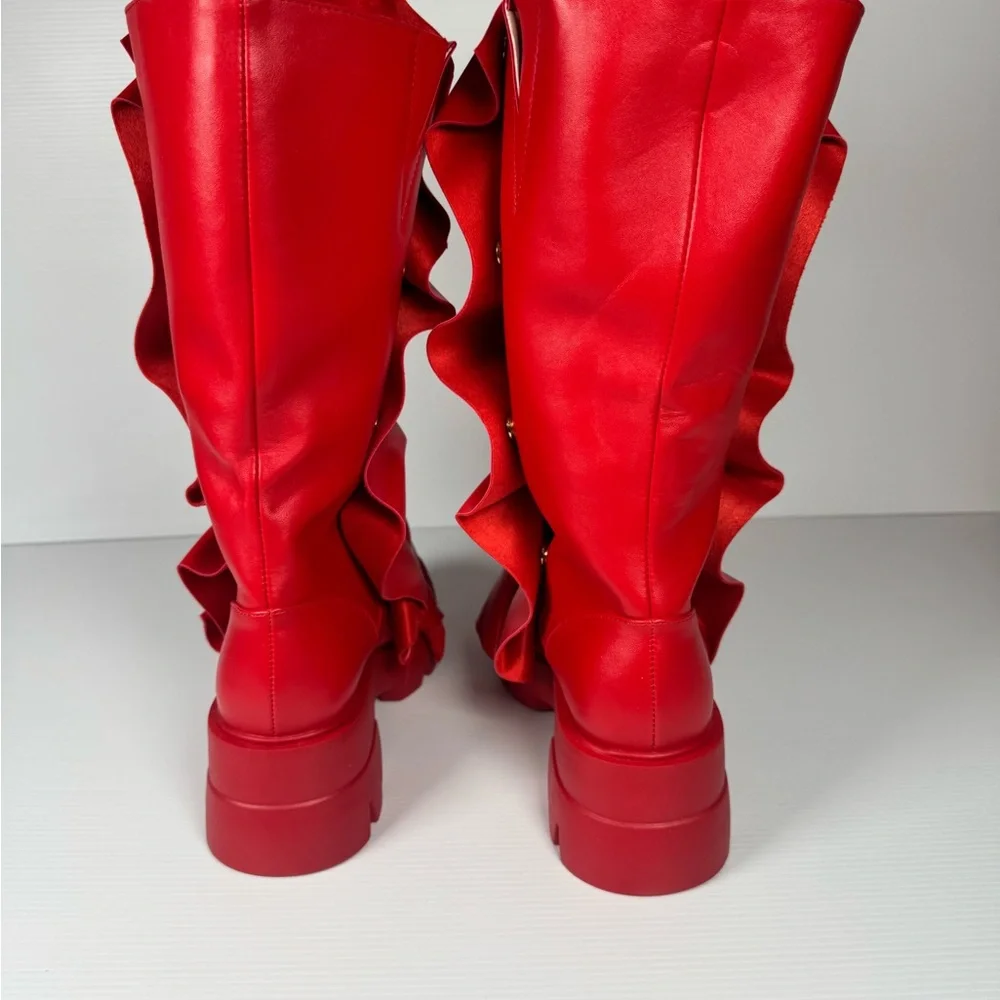 Women's Red Slouch Platform Knee Boots
